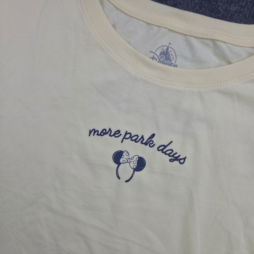 Disney Yellow Cotton T-Shirt Womens Small More Park Days Boxy Embroidered Summer